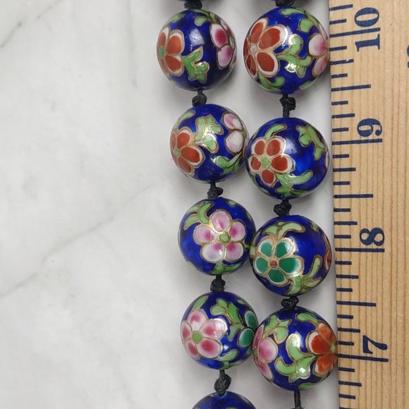 Vintage Floral Enamel Bead Necklace - Picture 7 of 8